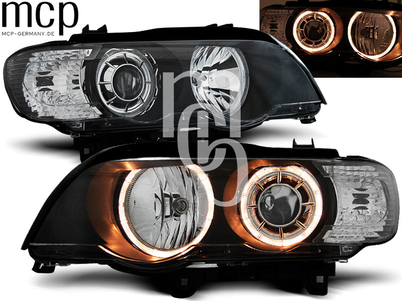 Xenon Angel Eyes Scheinwerfer Set für BMW X5 E53 (09/1999 bis 10/2003) in Schwarz – weitere Ansicht