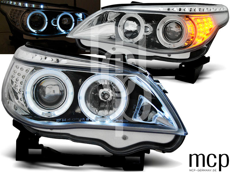 Angel Eyes Scheinwerfer Set für BMW 5er E60 Limousine / E61 Touring (2003 bis 2007) in Chrom – Produktansicht