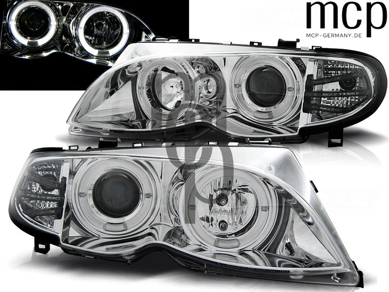 Angel Eyes Scheinwerfer Set für BMW 3er E46 Limousine / Touring (2001 bis 2005) in Chrom