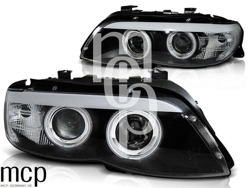Xenon CCFL Angel Eyes Scheinwerfer Set für BMW X5 E53 (11/2003 bis 2006) in Schwarz