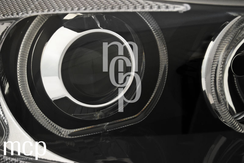 LED Angel Eyes Scheinwerfer Set für BMW 3er E90 E91 (2005 bis 2011) in Schwarz – Detailansicht