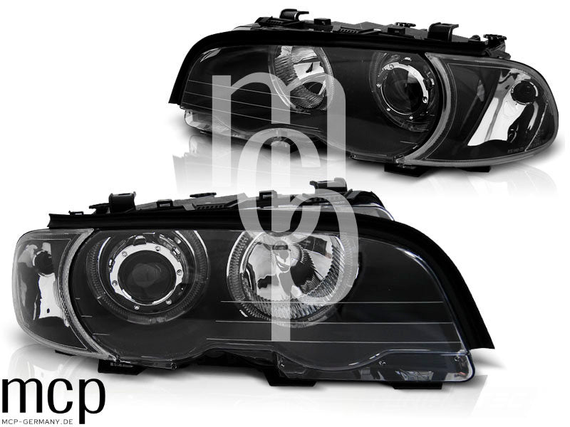 LED Angel Eyes Scheinwerfer Set für BMW 3er E46 Coupé / Cabrio (1999 bis 2003) in Schwarz
