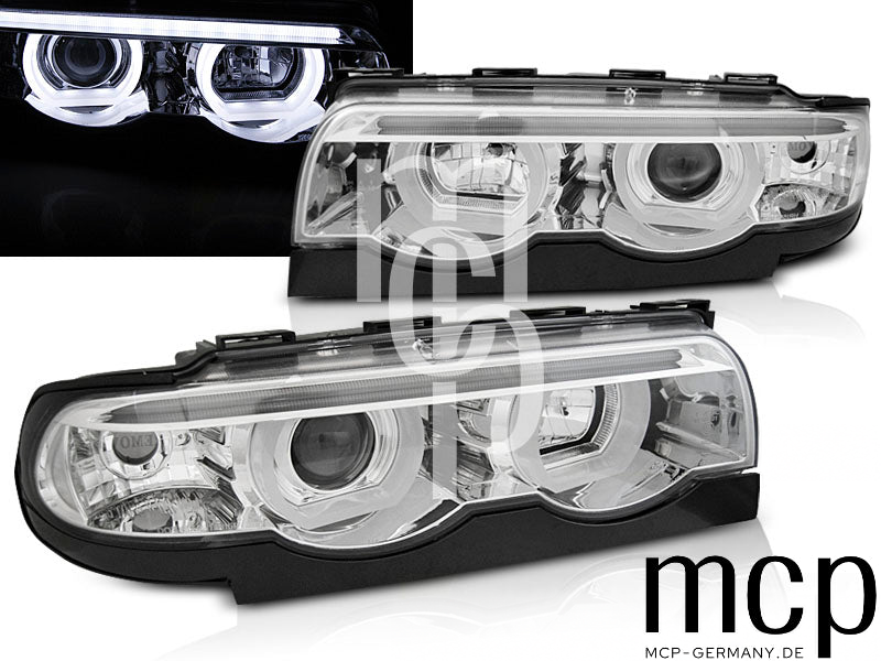 3D Angel Eyes Scheinwerfer Set für BMW 7er E38 (1994 bis 2001) in Chrom – LPBML5 Alt1 MCP Bereinigt