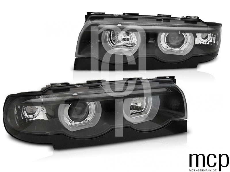 3D Angel Eyes Scheinwerfer Set für BMW 7er E38 (1994 bis 2001) in Schwarz – MCP Bereinigt