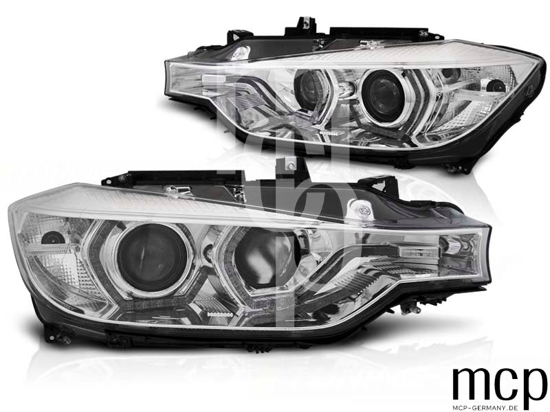 Xenon LED Angel Eyes Scheinwerfer Set für BMW 3er F30/F31 (10/2011 bis 05/2015) in Chrom mit LED Tagfahrlicht