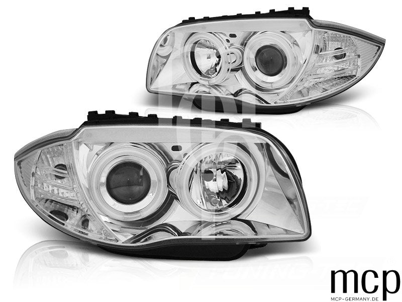 CCFL Angel Eyes Scheinwerfer Set für BMW 1er E81/E82/E87/E88 (2004 bis 2011) in Chrom
