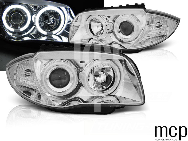CCFL Angel Eyes Scheinwerfer Set für BMW 1er E81/E82/E87/E88 (2004 bis 2011) in Chrom