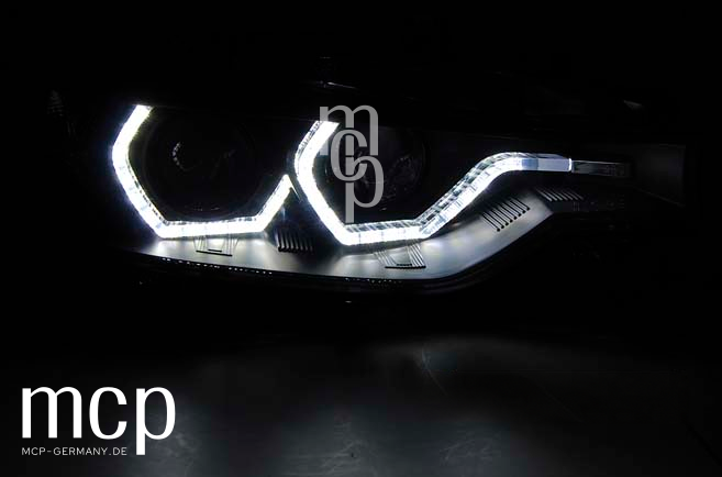 Angel Eyes Scheinwerfer Set für BMW 3er F30/F31 LCI (2015 bis 2018) in Schwarz mit LED Tagfahrlicht – Ansicht 2