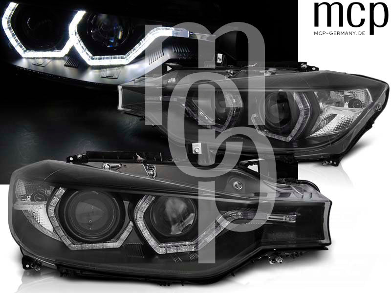 Angel Eyes Scheinwerfer Set für BMW 3er F30/F31 LCI (2015 bis 2018) in Schwarz mit LED Tagfahrlicht – Ansicht 4