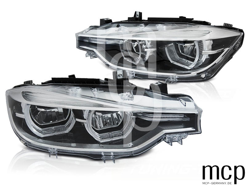 Voll LED Angel Eyes Scheinwerfer Set für BMW 3er F30/F31 LCI (2015 bis 2018) mit LED Tagfahrlicht