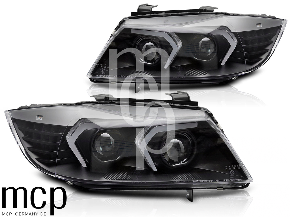 Voll LED Scheinwerfer Set für BMW 3er E90/E91 (2005 bis 2008) in Schwarz – Hauptansicht
