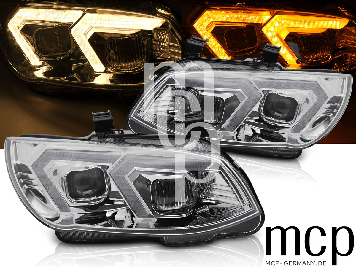 Xenon Scheinwerfer Set für BMW 3er E92 / E93 LCI (2010 bis 2013) in Chrom mit gelbem LED Tagfahrlicht – Alt1 MCP Bereinigt