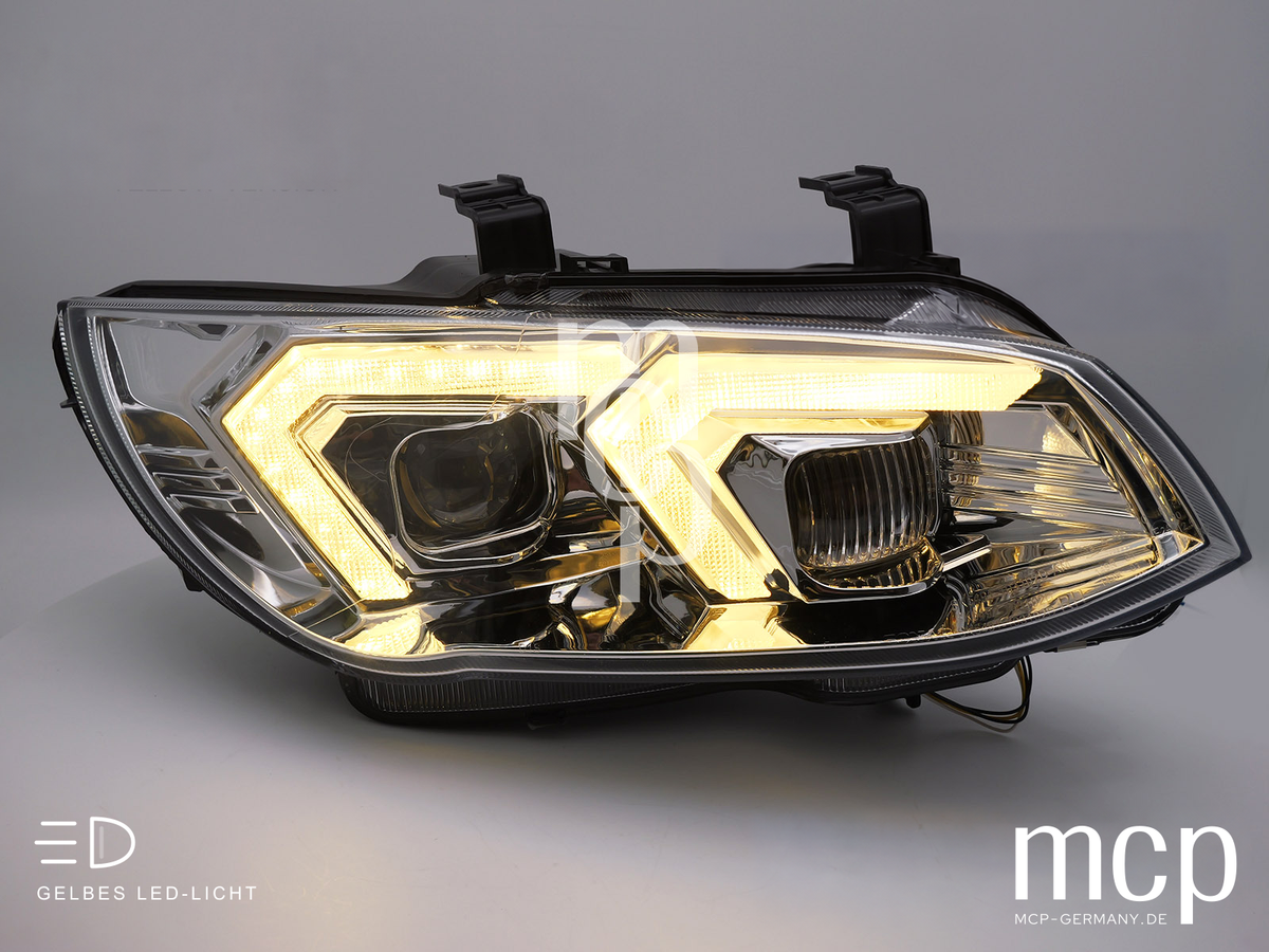 Xenon Scheinwerfer Set für BMW 3er E92 / E93 LCI (2010 bis 2013) in Chrom mit gelbem LED Tagfahrlicht – MCP Zusatz 02 Gelbes Licht