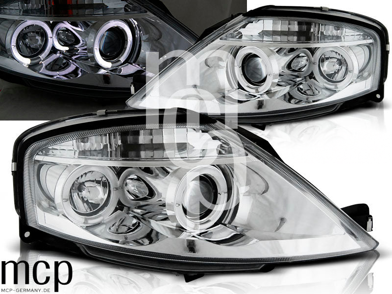 Angel Eyes Scheinwerfer Set für Citroën C3 (03/2002 bis 2009) in Chrom – Scheinwerferpaar mit Lichtdetail