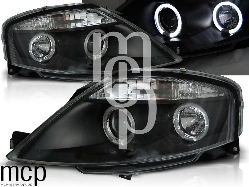 Angel Eyes Scheinwerfer Set für Citroën C3 (03/2002 bis 2009) in Schwarz – Scheinwerferpaar mit Lichtdetail