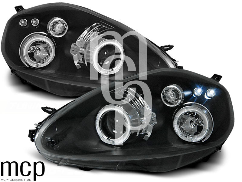 Angel Eyes Scheinwerfer Set für Fiat Grande Punto (09/2005 bis 2008) in Schwarz