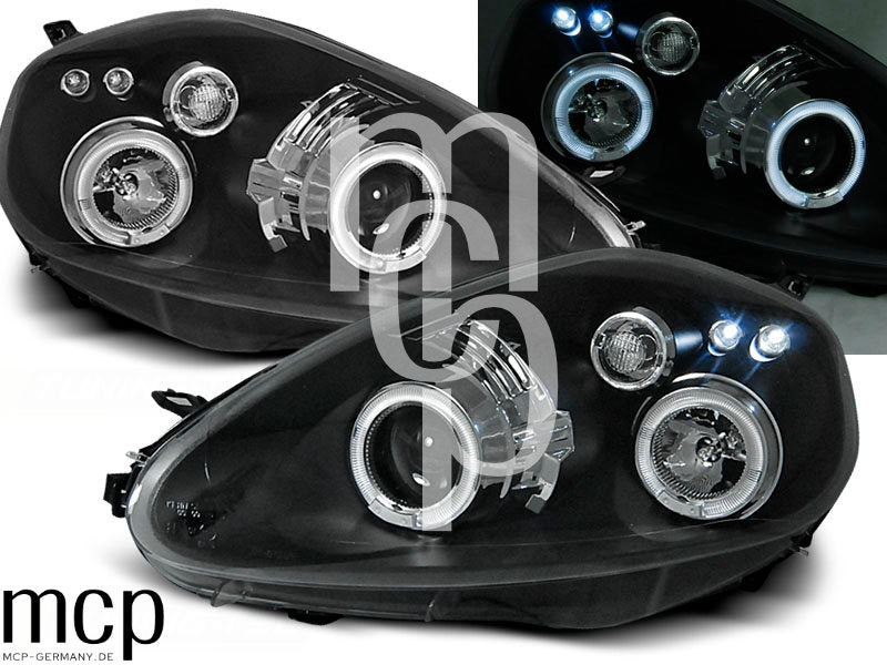 Angel Eyes Scheinwerfer Set für Fiat Grande Punto (09/2005 bis 2008) in Schwarz