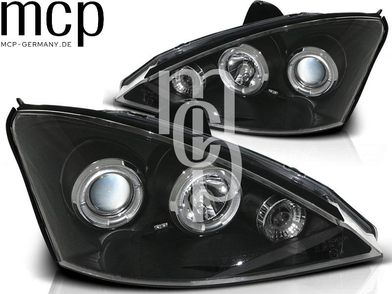 Angel Eyes Scheinwerfer Set für Ford Focus (2001 bis 2004) in Schwarz