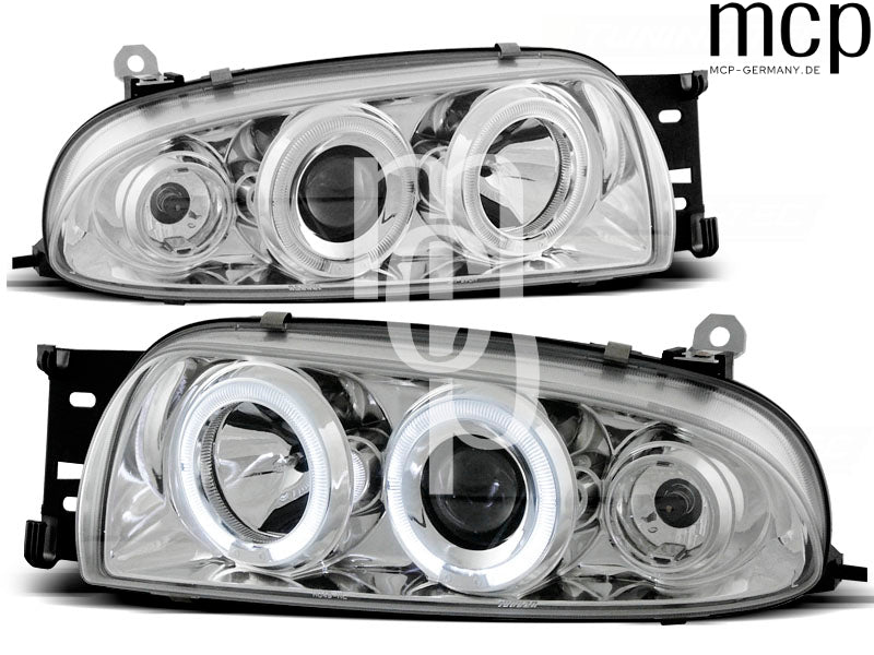 Angel Eyes Scheinwerfer Set für Ford Fiesta MK4 (10/1995 bis 08/1999) in Chrom