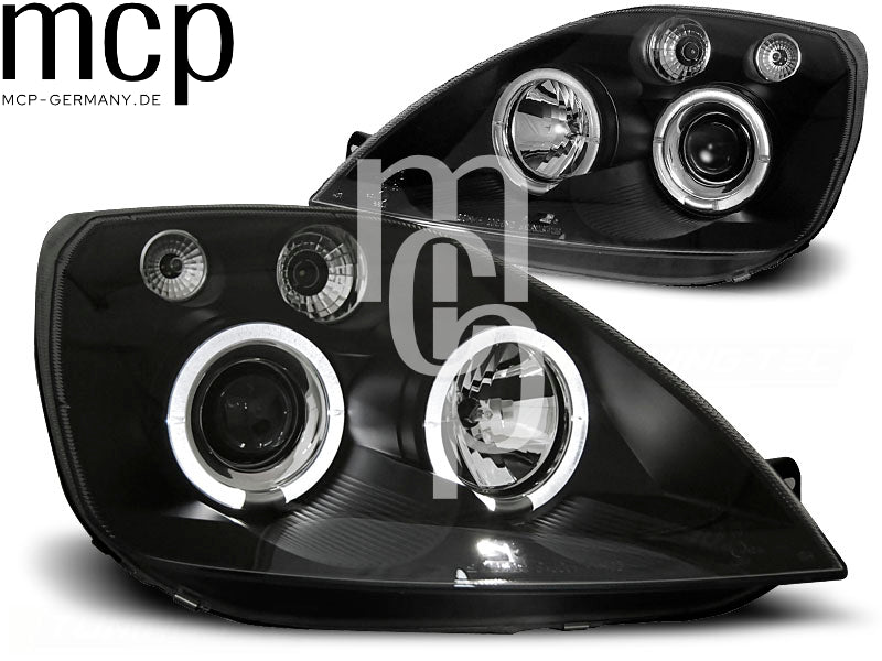 Angel Eyes Scheinwerfer Set für Ford Fiesta MK6 (05/2002 bis 08/2005) in Schwarz