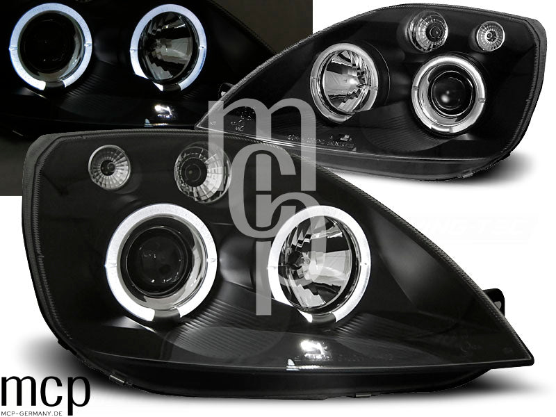 Angel Eyes Scheinwerfer Set für Ford Fiesta MK6 (05/2002 bis 08/2005) in Schwarz