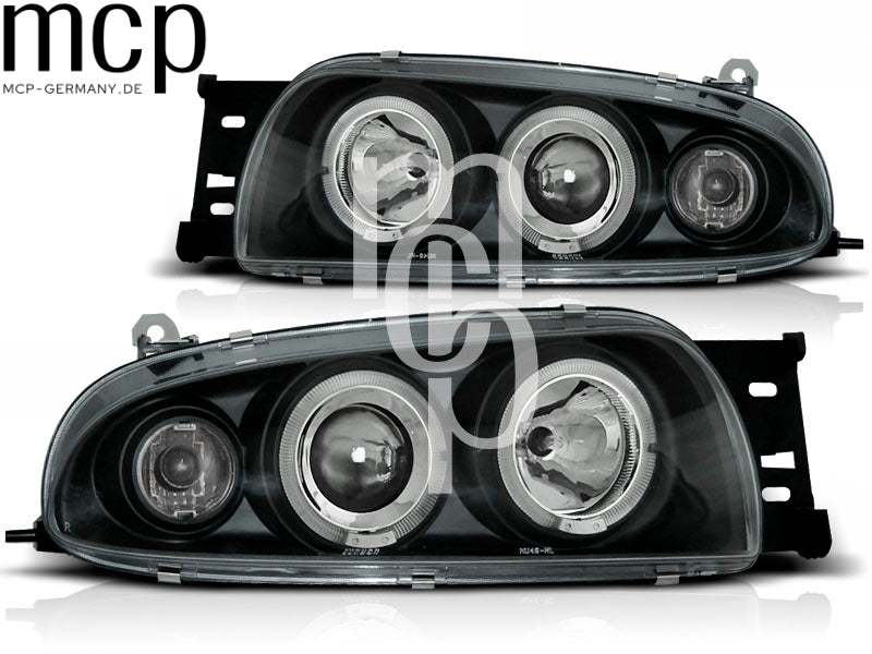 Angel Eyes Scheinwerfer Set für Ford Fiesta MK4 (10/1995 bis 08/1999) in Schwarz