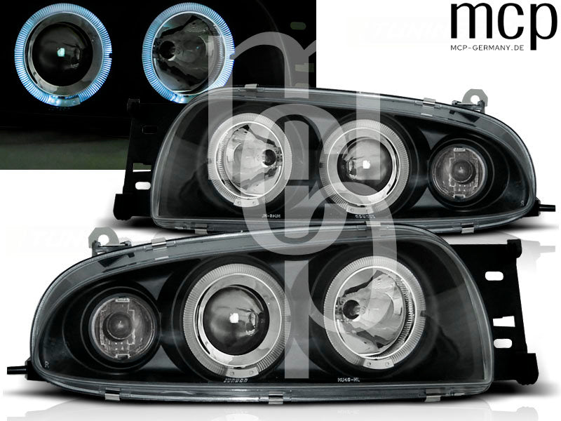 Angel Eyes Scheinwerfer Set für Ford Fiesta MK4 (10/1995 bis 08/1999) in Schwarz