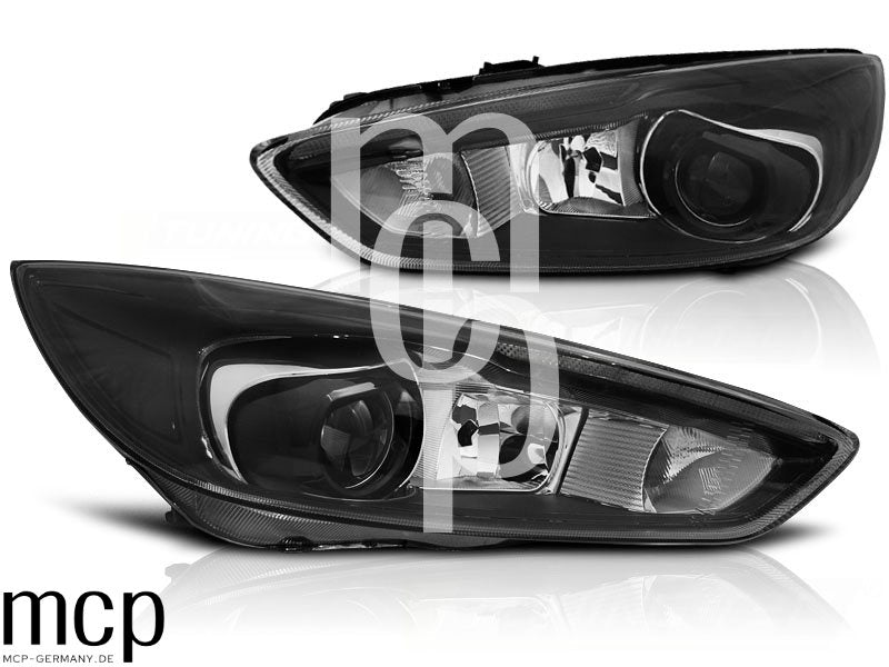 Scheinwerfer Set für Ford Focus MK3 (2014 bis 2018) in Schwarz mit LED Tagfahrlicht
