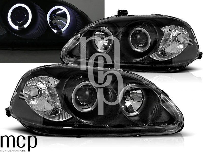 Angel Eyes Scheinwerfer Set für Honda Civic 2D/3D/4D (09/1995 bis 02/1999) in Schwarz – LPHO05 – Titelmotiv