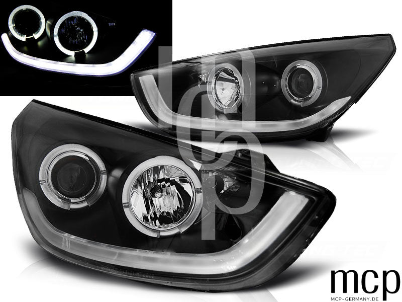 Angel Eyes Scheinwerfer Set für Hyundai Tucson IX35 (2010 bis 2013) in Schwarz