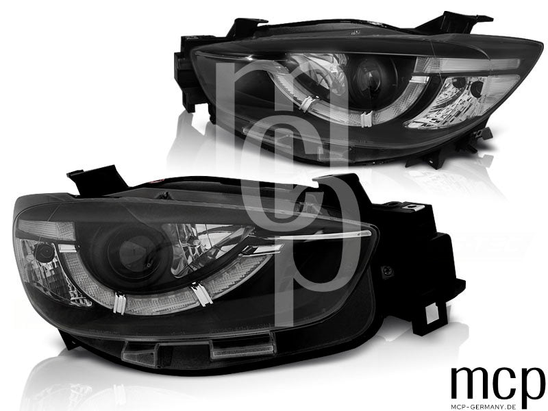 Scheinwerfer Set für Mazda CX5 (2011 bis 2015) in Schwarz mit LED Tagfahrlicht