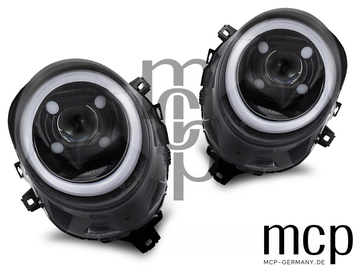 Scheinwerfer Set für Mini (Cooper) F55 / F56 / F57 (2014 bis 2017) in Schwarz glänzend mit LED Tagfahrlicht