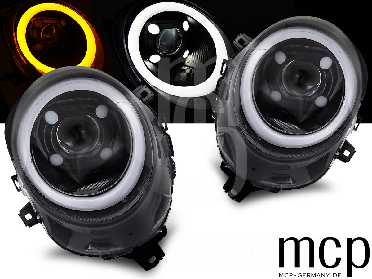 Scheinwerfer Set für Mini (Cooper) F55 / F56 / F57 (2014 bis 2017) in Schwarz glänzend mit LED Tagfahrlicht
