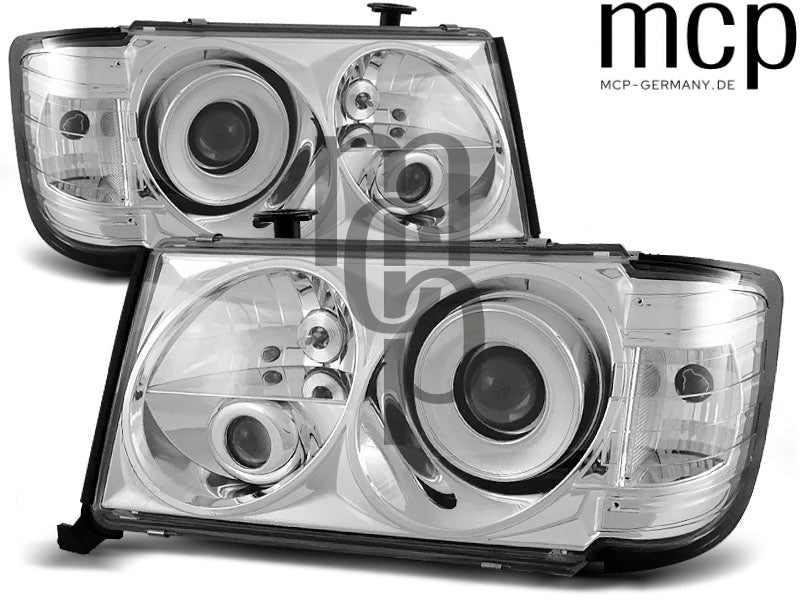 Scheinwerfer Set für Mercedes W124 (01/1985 bis 04/1993) in Chrom – MCP Produktbild