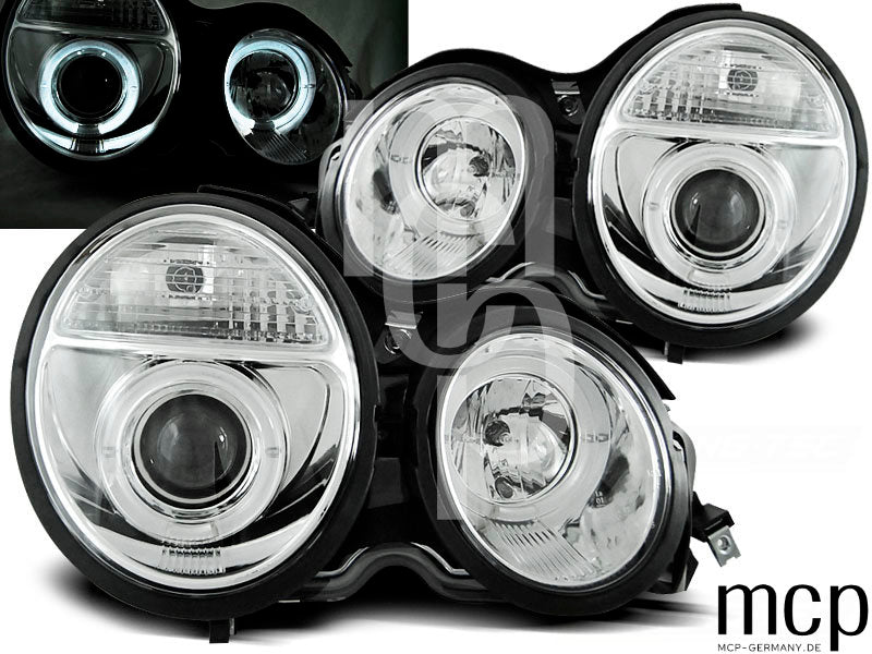 Angel Eyes Scheinwerfer Set für Mercedes W210 E-Klasse (1995 bis 05/1999) in Chrom