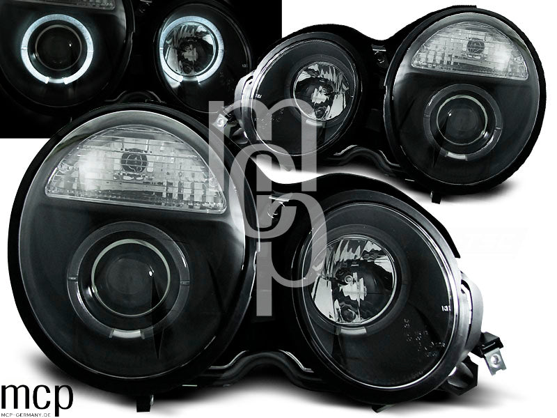 Angel Eyes Scheinwerfer Set für Mercedes W210 E-Klasse (1995 bis 05/1999) in Schwarz