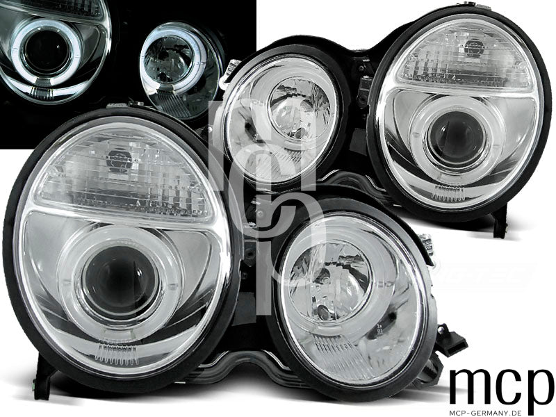 Angel Eyes Scheinwerfer Set für Mercedes W210 E-Klasse (1999 bis 2002) in Chrom