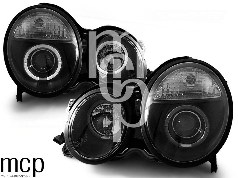 Angel Eyes Scheinwerfer Set für Mercedes W210 E-Klasse (06/1999 bis 2002) in Schwarz