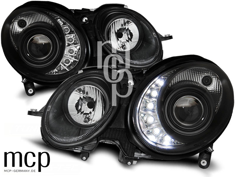 Scheinwerfer Set für Mercedes W211 E-Klasse (03/2002 bis 04/2006) in Schwarz
