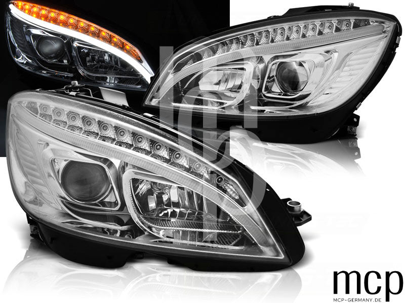 Scheinwerfer Set für Mercedes W204 (2007 bis 2010) in Chrom