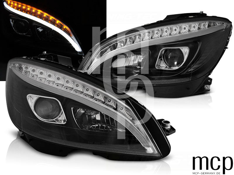 Scheinwerfer Set für Mercedes W204 (2007 bis 2010) in Schwarz