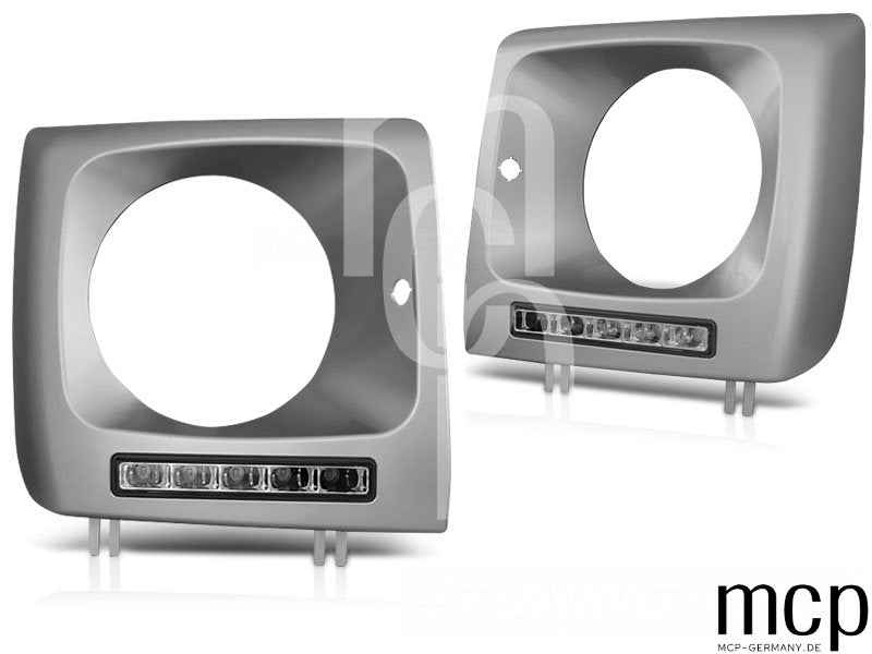 Scheinwerferrahmen Set für Mercedes W461,W463 (2001 bis 2012) in Silber mit LED Tagfahrlicht