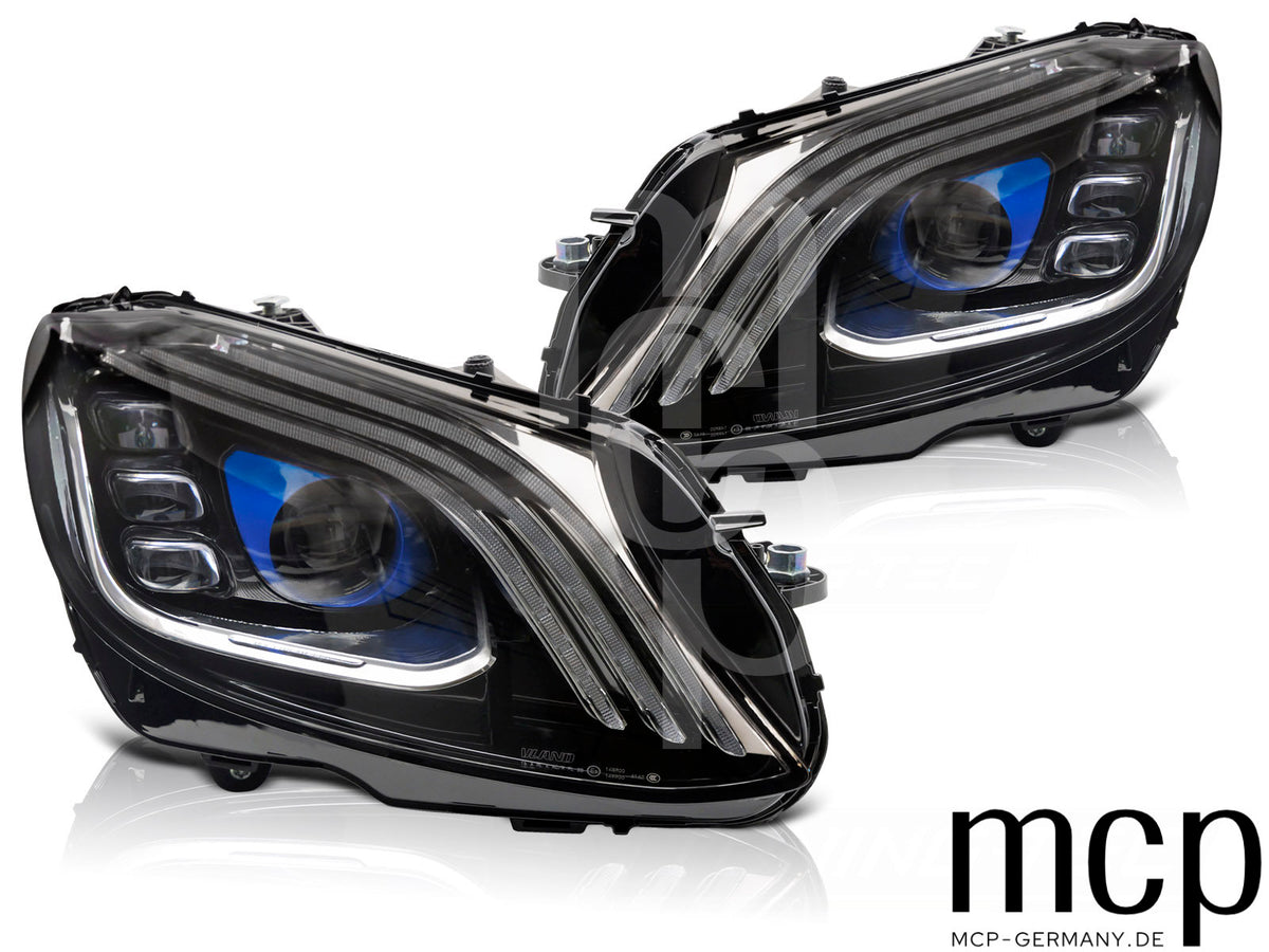 Voll LED Scheinwerfer Set für Mercedes C-Klasse W205 (2014 bis 2021) in Schwarz mit LED Tagfahrlicht