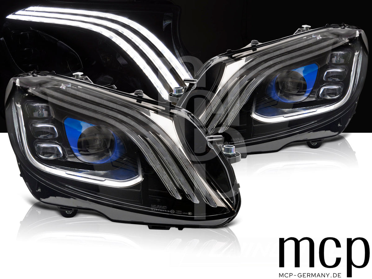 Voll LED Scheinwerfer Set für Mercedes C-Klasse W205 (2014 bis 2021) in Schwarz mit LED Tagfahrlicht