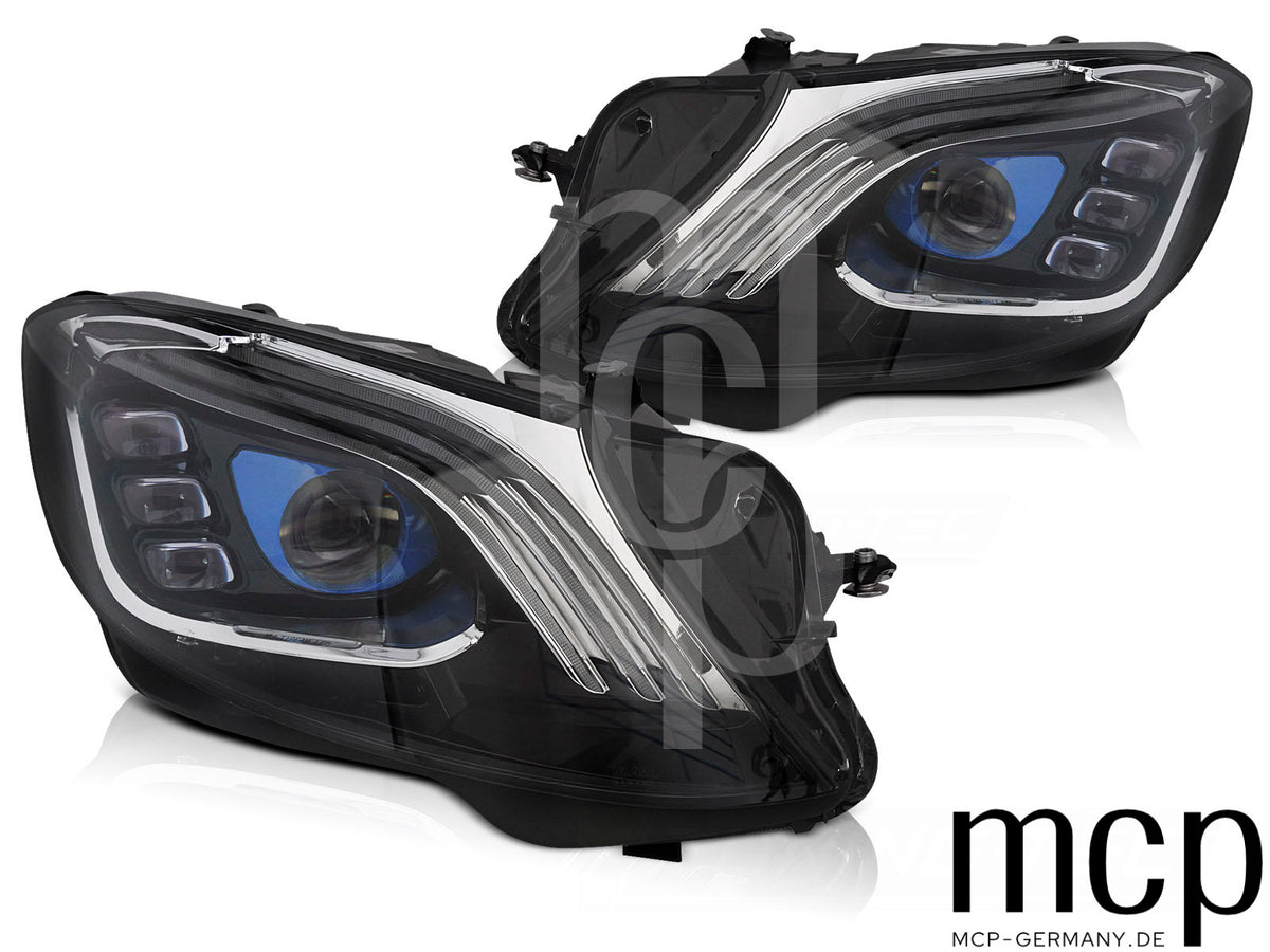 Voll LED Scheinwerfer Set für Mercedes S-Klasse W222 Limousine (2013 bis 2017) in Schwarz mit LED Tagfahrlicht
