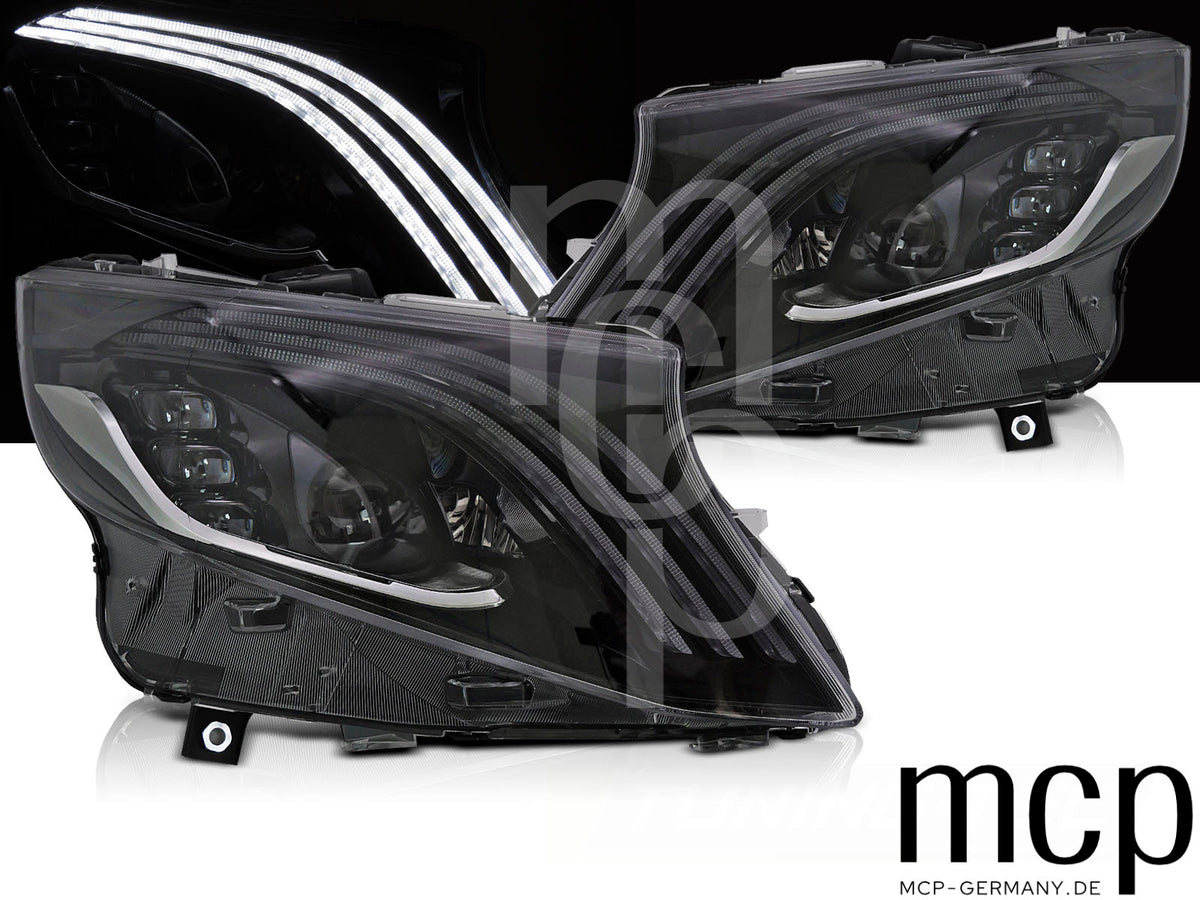 Voll LED Scheinwerfer Set für Mercedes V-Klasse / Vito W447 (2014 bis 2023) in Schwarz mit LED Tagfahrlicht