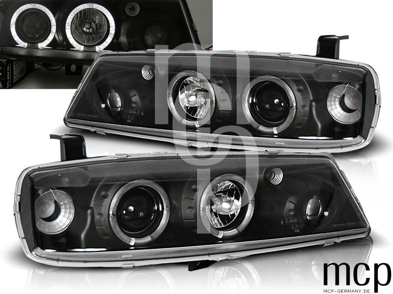 Angel Eyes Scheinwerfer Set für Opel Calibra (1990 bis 1997) in Schwarz – Ansicht mit Standlichtdetail