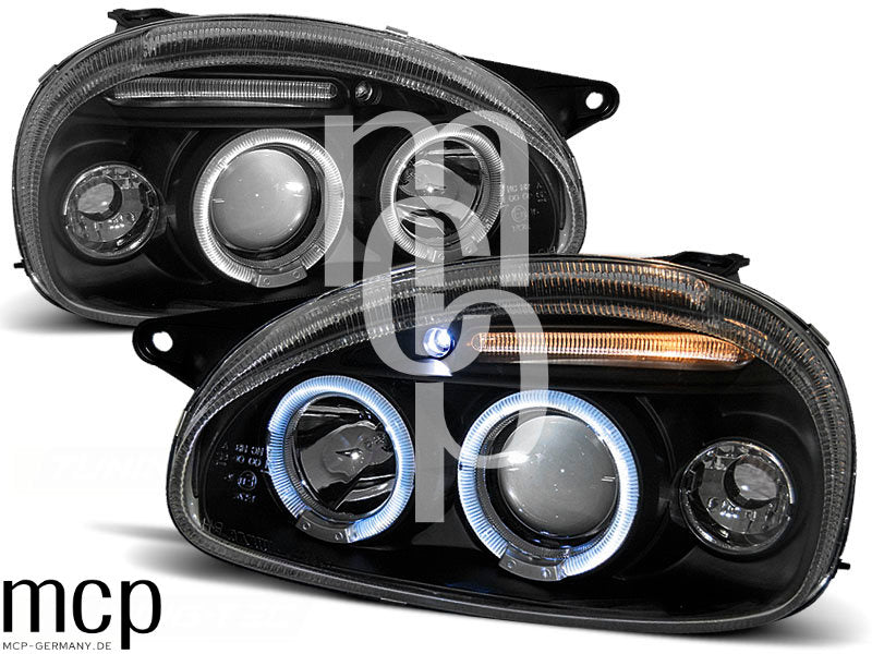 Angel Eyes Scheinwerfer Set für Opel Corsa B (1993 bis 2000) in Schwarz