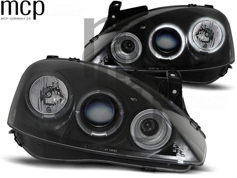 Angel Eyes Scheinwerfer Set für Opel Corsa C (11/2000 bis 09/2006) in Schwarz