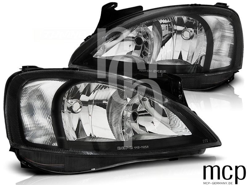 Scheinwerfer Set für Opel Corsa C (2000 bis 2006) in Schwarz